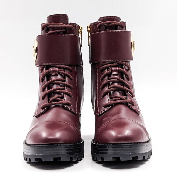 Michael Kors Women Tatum Vegan Red Leather MK Logo Combat Boots size 7 - Picture 3 of 12
